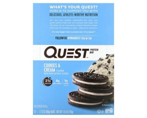 Quest Nutrition, Protein Bar, Cookies & Cream, 12 Bars, 2.12 oz (60 g) Each
