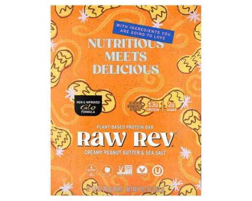 Raw Rev, Plant-Based Protein Bar, Creamy Peanut Butter & Sea Salt, 12 Bars, 1.6 oz (46 g) Each