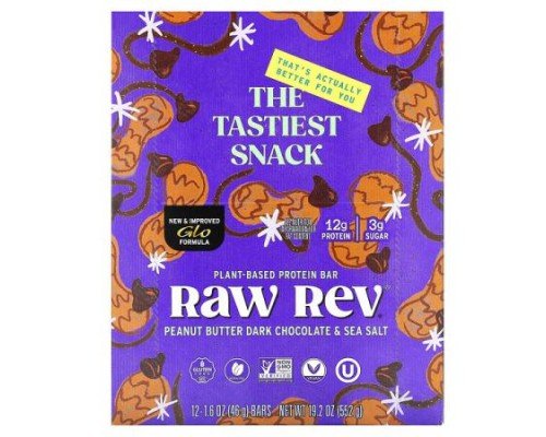 Raw Rev, Plant-Based Protein Bar, Peanut Butter Dark Chocolate & Sea Salt, 12 Bars, 1.6 oz (46 g) Each