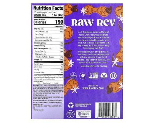 Raw Rev, Plant-Based Protein Bar, Peanut Butter Dark Chocolate & Sea Salt, 12 Bars, 1.6 oz (46 g) Each
