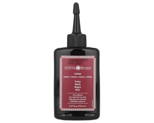 Surya Brasil, Henna Cream, Semi-Permanent Vegan Hair Dye for Gray Coverage and Toner for Bleached Hair, Black, 2.37 fl oz (70 ml)