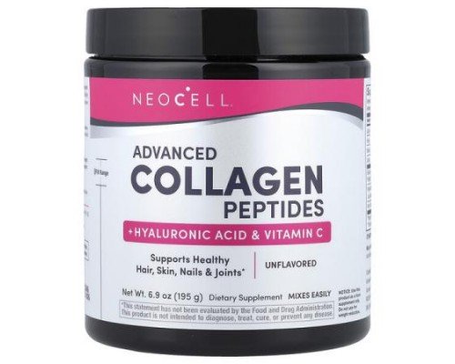 NeoCell, Advanced Collagen Peptides + Hyaluronic Acid & Vitamin C, Unflavored, 6.9 oz (195 g)