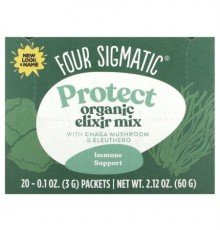 Four Sigmatic, Protect, Organic Elixir Mix With Chaga Mushroom & Eleuthero, Caffeine Free, 20 Packets, 0.1 oz (3 g) Each