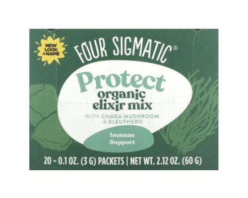 Four Sigmatic, Protect, Organic Elixir Mix With Chaga Mushroom & Eleuthero, Caffeine Free, 20 Packets, 0.1 oz (3 g) Each