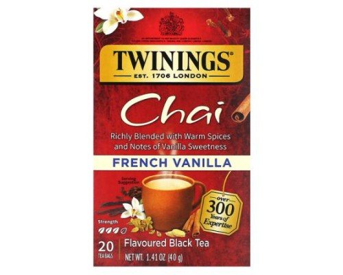 Twinings, Flavored Black Tea, Chai, French Vanilla, 20 Tea Bags, 1.41 oz (40 g)