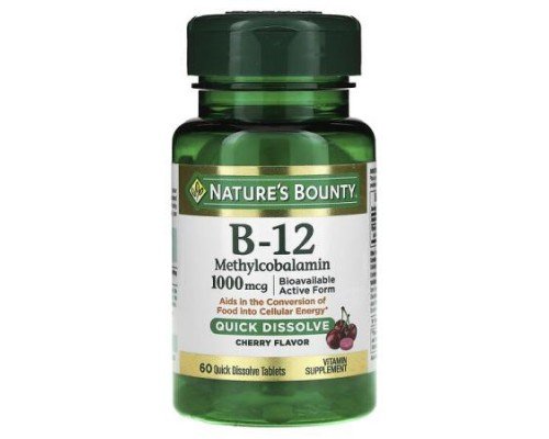 Nature's Bounty, B-12 Methylcobalamin, Cherry, 1,000 mcg, 60 Quick Dissolve Tablets