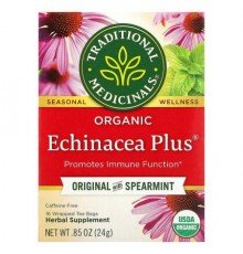 Traditional Medicinals, Organic Echinacea Plus, Original with Spearmint, Caffeine Free, 16 Wrapped Tea Bags, 0.85 oz (24 g)