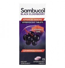Sambucol, Black Elderberry, Effervescent Tablets + Vitamin C & Zinc, Age 4+, 15 Effervescent Tablets