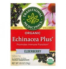 Traditional Medicinals, Organic Echinacea Plus, Elderberry, Caffeine Free, 16 Wrapped Tea Bags, 0.85 oz (24 g)