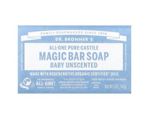 Dr. Bronner's, All-One Pure-Castile Magic Bar Soap, Baby Unscented, 5 oz (140 g)