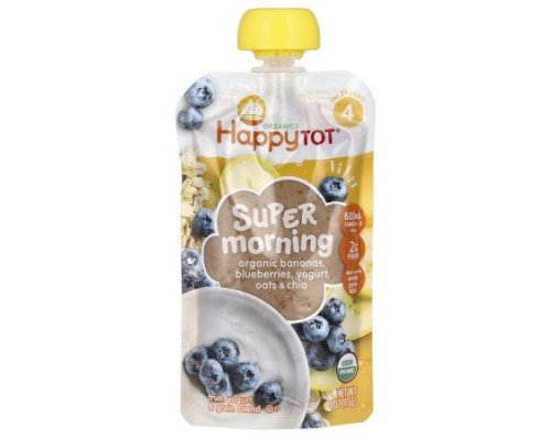 Happy Family Organics, Happy Tot, Super Morning, For 2+ Years, Organic Bananas, Blueberries, Yogurt, Oats & Chia , 4 oz (113 g)