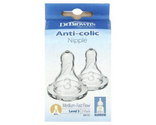 Dr. Brown's, Anti-Colic Nipple, 6 Months +, Medium-Fast Flow, 2 Pack