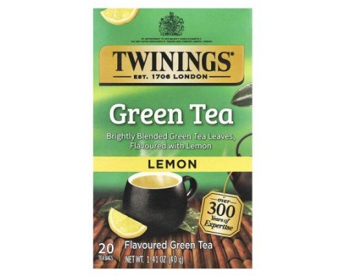 Twinings, Flavored Green Tea, Lemon, 20 Tea Bags, 1.41 oz (40 g)