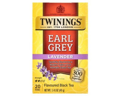Twinings, Flavored Black Tea, Earl Grey, Lavender, 20 Tea Bags, 1.41 oz (40 g)