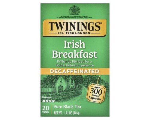 Twinings, Pure Black Tea, Irish Breakfast, Decaffeinated, 20 Tea Bags, 1.41 oz (40 g)