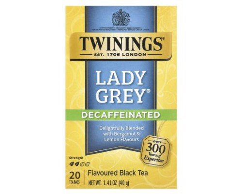 Twinings, Flavored Black Tea, Lady Grey, Decaffeinated, 20 Tea Bags, 1.41 oz (40 g)