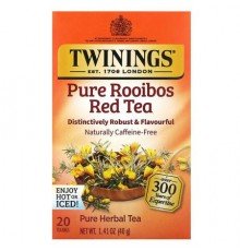 Twinings, Pure Herbal Tea, Pure Rooibos Red Tea, Caffeine Free, 20 Tea Bags, 1.41 oz (40 g)
