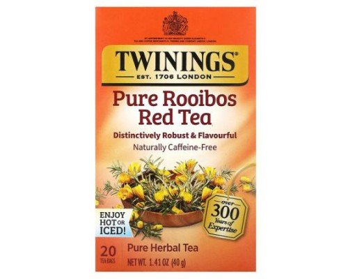 Twinings, Pure Herbal Tea, Pure Rooibos Red Tea, Caffeine Free, 20 Tea Bags, 1.41 oz (40 g)