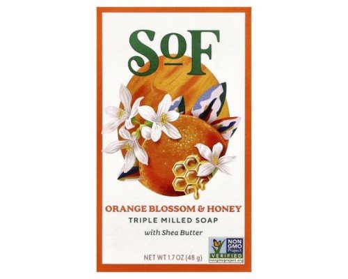 SoF, Triple Milled Bar Soap with Shea Butter, Orange Blossom & Honey, 1.7 oz (48 g)