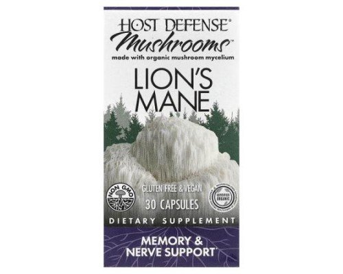 Host Defense, Mushrooms, Lion's Mane, 30 Capsules (0.5 g per Capsule)
