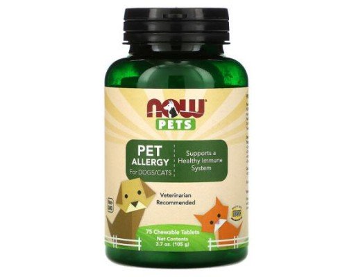 NOW Foods, Pets, Pet Allergy for Dogs/Cats, 75 Chewable Tablets