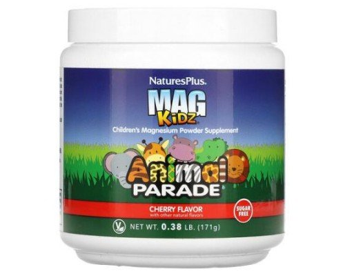 NaturesPlus, Mag Kidz, Animal Parade, Children's Magnesium Powder Supplement, Cherry, 0.38 lb (171 g)