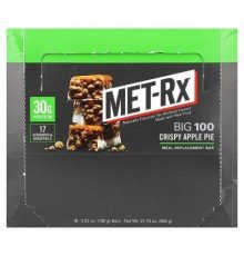 MET-Rx, Big 100, Meal Replacement Bar, Crispy Apple Pie, 9 Bars, 3.52 oz (100 g) Each