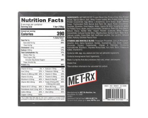 MET-Rx, Big 100, Meal Replacement Bar, Crispy Apple Pie, 9 Bars, 3.52 oz (100 g) Each