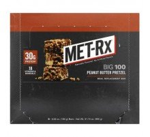 MET-Rx, Big 100, Meal Replacement Bar, Peanut Butter Pretzel, 9 Bars, 3.52 oz (100 g) Each
