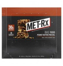 MET-Rx, Big 100, Meal Replacement Bar, Peanut Butter Pretzel, 9 Bars, 3.52 oz (100 g) Each