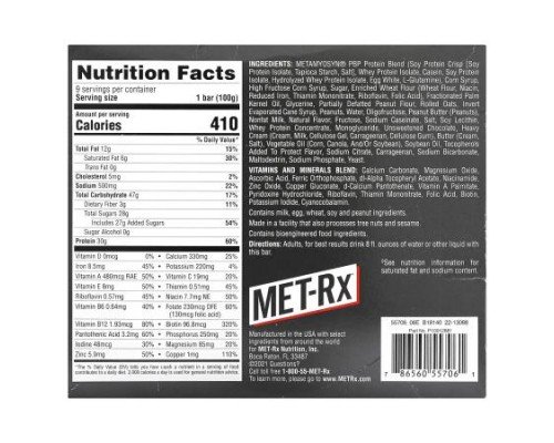 MET-Rx, Big 100, Meal Replacement Bar, Peanut Butter Pretzel, 9 Bars, 3.52 oz (100 g) Each