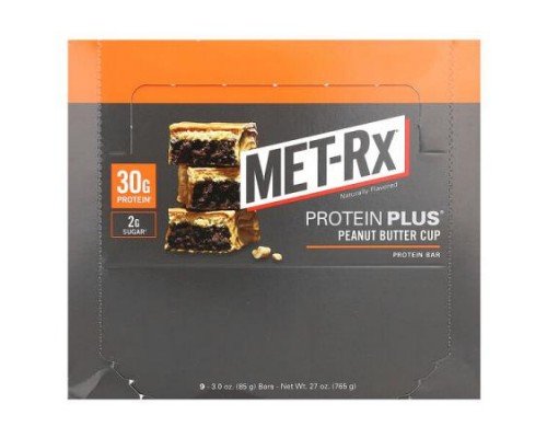 MET-Rx, Protein Plus Bar, Peanut Butter Cup, 9 Bars, 3 oz (85 g) Each