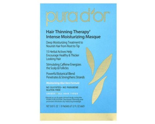 Pura D'or, Hair Thinning Therapy, Intense Moisturizing Masque, 8 Packets, 1.2 fl oz Each (Discontinued Item)