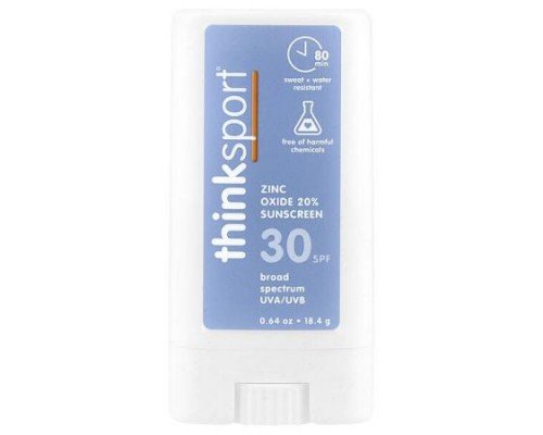 think, Sport®, Zinc Oxide 20% Sunscreen Stick, SPF 30, Fragrance Free, 0.64 oz (18.4 g)