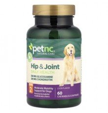 petnc NATURAL CARE, Hip & Joint Daily Health, For Dogs, Level 2, Liver, 60 Chewables
