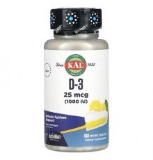 KAL, D-3, Lemon Meringue, 25 mcg (1,000 IU), 100 Micro Tablets