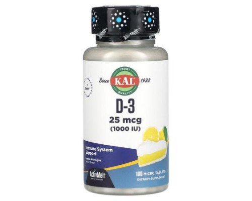 KAL, D-3, Lemon Meringue, 25 mcg (1,000 IU), 100 Micro Tablets