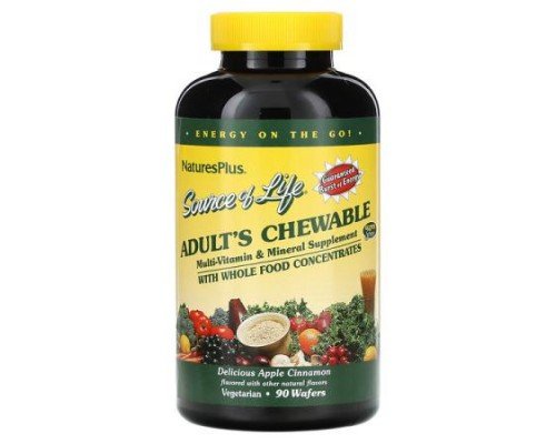 NaturesPlus, Source of Life, Adult's Chewable Multi-Vitamin & Mineral Supplement, Delicious Apple Cinnamon, 90 Wafers