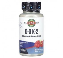 KAL, D-3, K-2 , Raspberry, 60 Micro Tablets