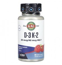 KAL, D-3, K-2 , Raspberry, 60 Micro Tablets