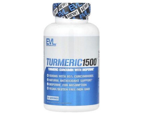 EVLution Nutrition, Turmeric 1500®, Turmeric Curcumin with BioPerine®, 90 Veggie Capsules