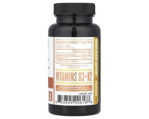 Zhou Nutrition, D3 + K2, 60 Veggie Capsules