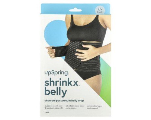 UpSpring, Shrinkx Belly®, Charcoal Postpartum Belly Wrap, Size S/M, Black, 1 Count