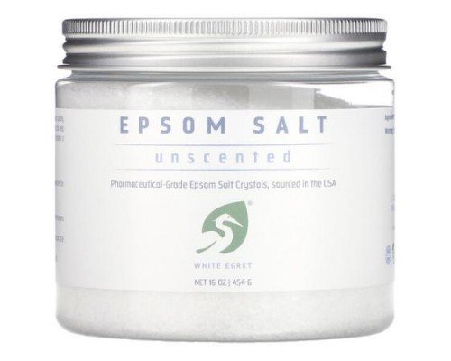White Egret, Epsom Salt, Unscented, 16 oz (454 g)
