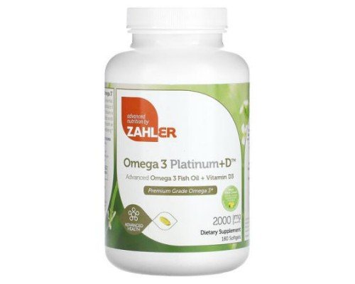 Zahler, Omega 3 Platinum+D, Advanced Omega 3 Fish Oil + Vitamin D3, 180 Softgels