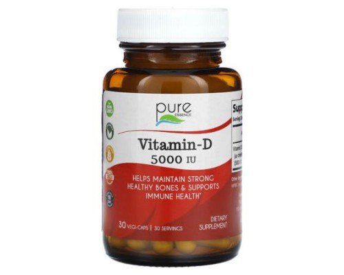 Pure Essence, Vitamin-D, 5,000 IU, 30 Vegi-Caps