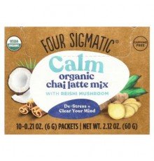 Four Sigmatic, Calm, Organic Chai Latte Mix with Reishi Mushroom, Caffeine Free, 10 Packets, 0.21 oz (6 g) Each