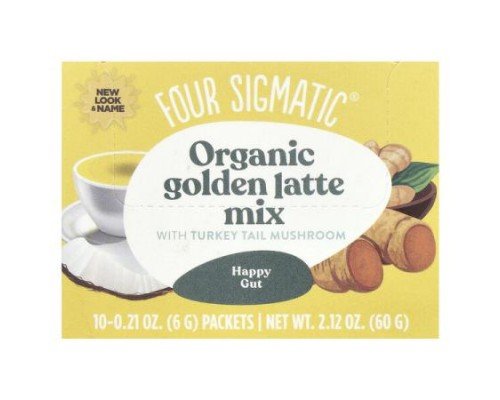 Four Sigmatic, Organic, Golden Latte Mix With Turkey Tail Mushroom, Caffeine Free, 10 Packets, 0.21 oz (6 g) Each (Discontinued Item)