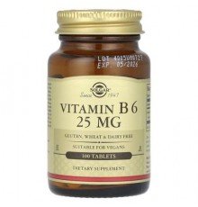 Solgar, Vitamin B6, 25 mg, 100 Tablets