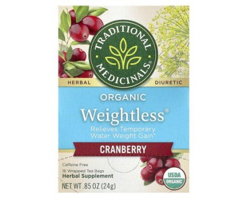 Traditional Medicinals, Organic Weightless®, Cranberry, Caffeine Free, 16 Wrapped Tea Bags, 0.85 oz (24 g)